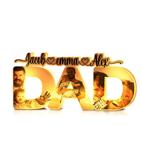 "DAD, You Light Up Our Lives" Custom Photo Name Acrylic Night Light