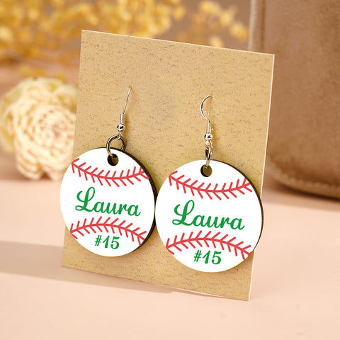 Personalized Wooden Baseball Earrings Custom Name Sports Jewelry