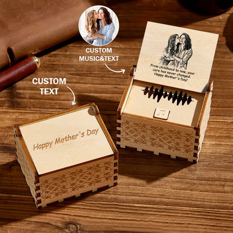 Creative Custom Wooden Music Box with Your Photo, Text, and Audio Recording