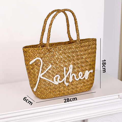 Boho Beach Tote with Personalized Name Stylish Handwoven Summer Bag