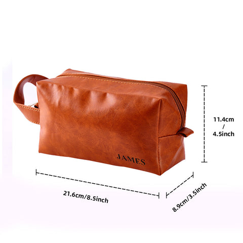 Personalized Leather Travel Toiletry Bag for Men with Engraved Name