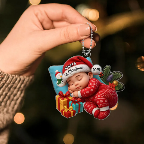 Custom Sleeping Baby's 1st Christmas Acrylic Ornament