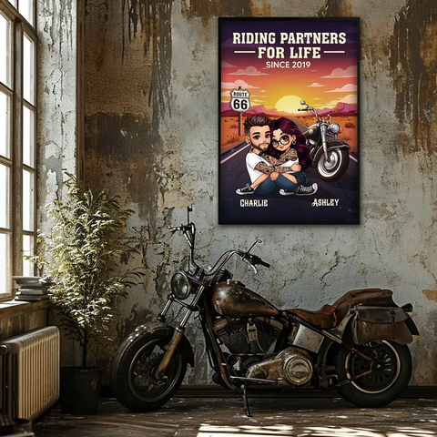 "Riding Partners for Life" Custom Hugging Riding Couple Canvas/ Framed Poster/Poster