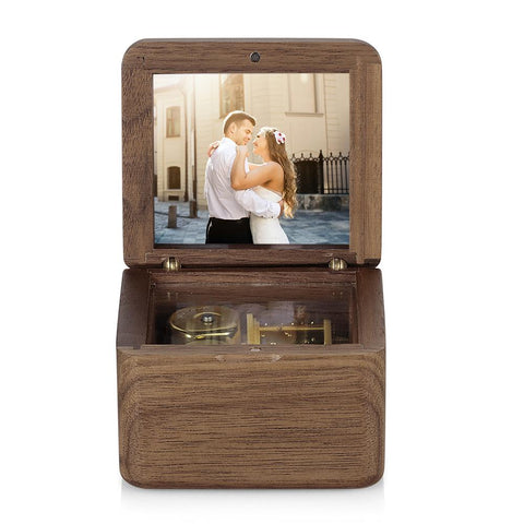 Vintage-Style Wooden Music Box with Personalized Photo Insert