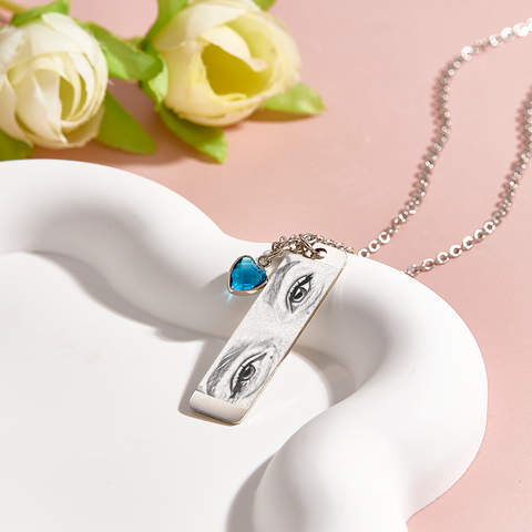 Personalized Birthstone Eye Photo Necklace