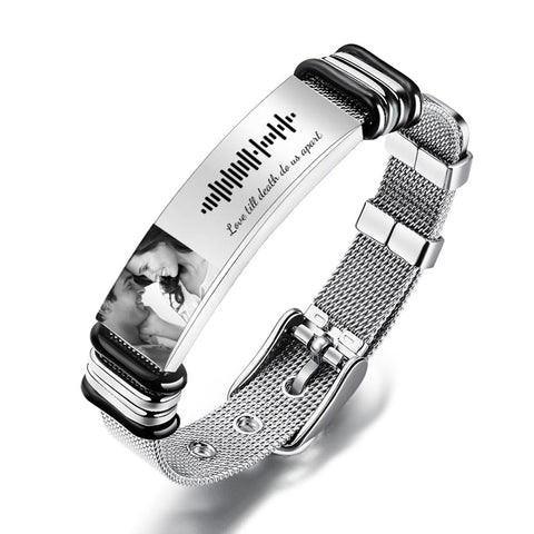 Personalized Song Code Bracelet with Photo and Text for Him