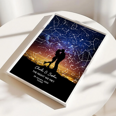 Couple Hugging Kissing Under the Starry Sky Custom Star Map Canvas/Framed Poster/Poster
