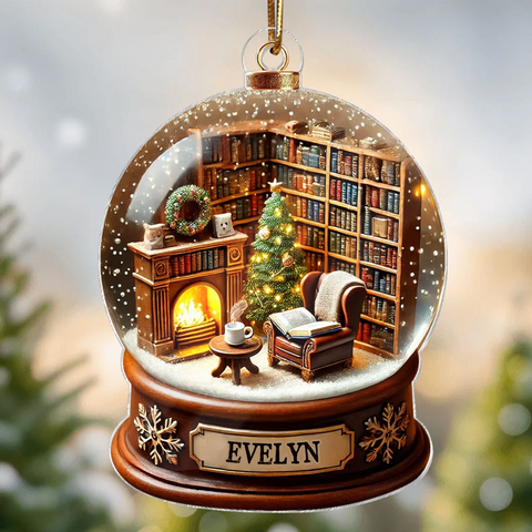 3D Effect Book Lover Room Snow Globe Custom Acrylic Christmas Ornament
