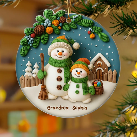 Grandma Grandkids 3D Effect Snowman Custom Christmas Acrylic Ornament