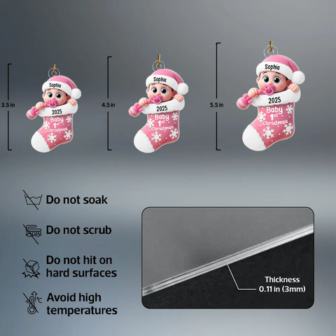 Cute Cartoon Baby In Stocking Baby's 1st Christmas Custom Acrylic Ornament