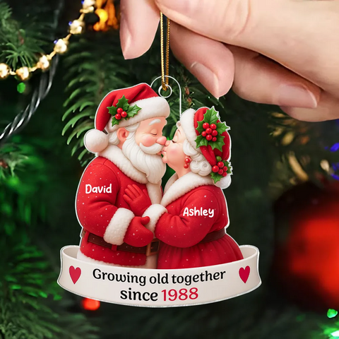 Santa Couple Growing Old Together Custom Acrylic Christmas Ornament 2025