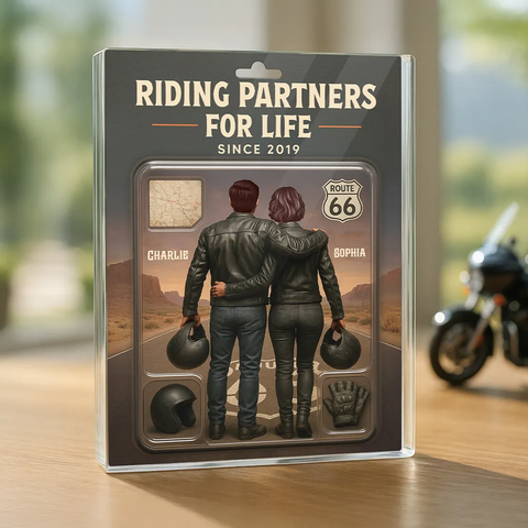  "Riding Partners For Life " 3D Effect Custom Couple Figurine Acrylic Block