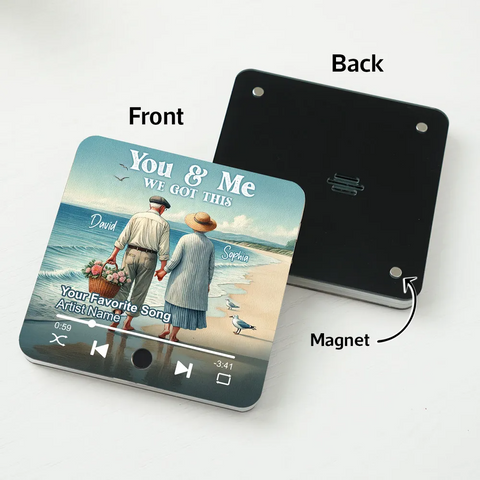 Old Couple Walking On Beach Favorite Song Custom Music Fridge Magnet