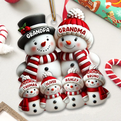 3D Effect Cute Snowman Family Custom Acrylic Christmas Ornament