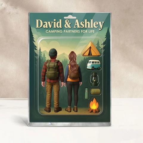 3D Effect Custom Camping Couple Figurine Toy Box Style Acrylic Block Plaque