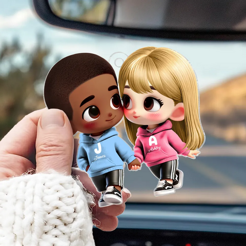 3D Effect Cute Cartoon Couple Holding Hands Custom Acrylic Car Hanger
