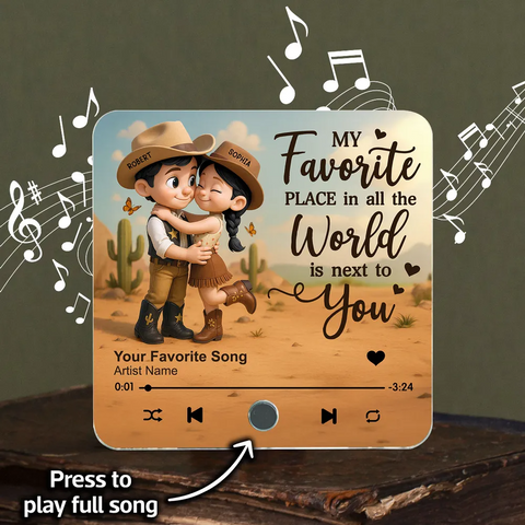 "Favorite Place Is Next To You" Cartoon Cowboy Cowgirl Couple Cutom Music Fridge Magnet