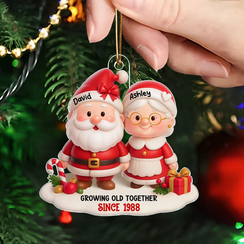 Santa Couple Growing Old Together Custom  Acrylic Christmas Ornament
