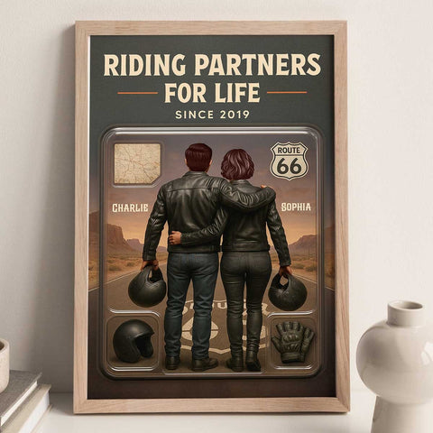 "Riding Partners For Life” 3D Effect Custom Couple Figurine Canvas/ Framed Poster/Poster