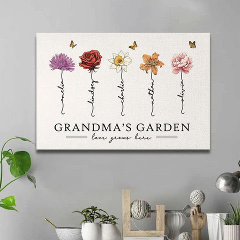 ”Love Grows Here" Custom Grandma‘s Garden Birth Month Flower Canvas/Framed Poster/Poster