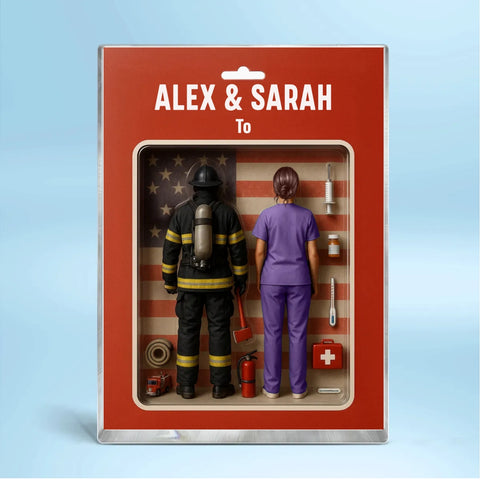 You & Me We Got This 3D Effect Custom Firefighter & Nurse Couple Figures Acrylic Block 