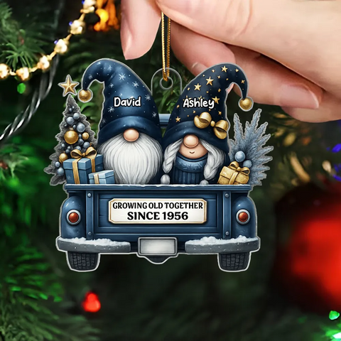 Gnome Couple Growing Old Together Custom Acrylic Christmas Ornament