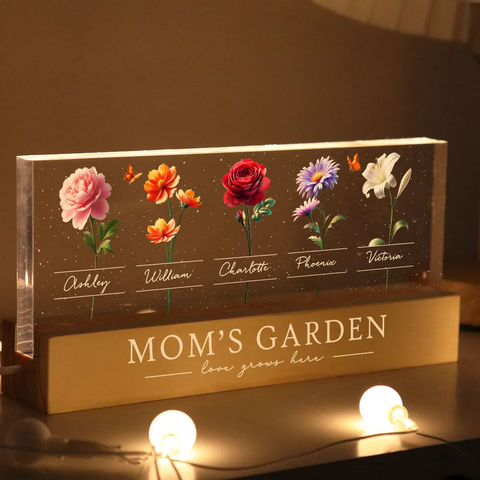 Mom's Garden Custom 3D Effect Birth Month Flower Acrylic Block LED Night Light