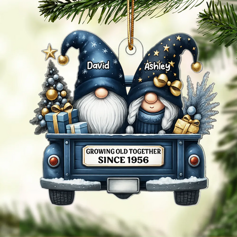 Gnome Couple Growing Old Together Custom Acrylic Christmas Ornament