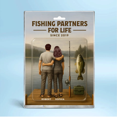 "Fishing Partners For Life" 3D Effect Custom Couple Figurine Acrylic Block 