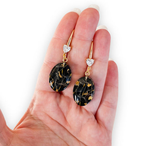 Nature’s Wish – Dried Dandelion Resin Earrings with Crystals
