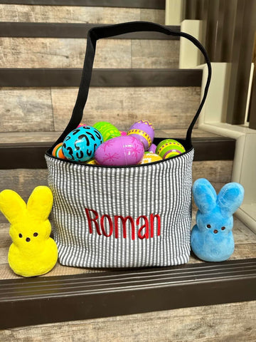 Striped Easter Basket with Name or Initials – Perfect for Egg Hunts