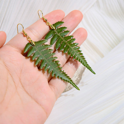 Evergreen Beauty Pressed Real Fern Leaf Resin Earrings