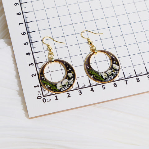 Botanical Crescent Hoop Earrings with Real Pressed Flowers
