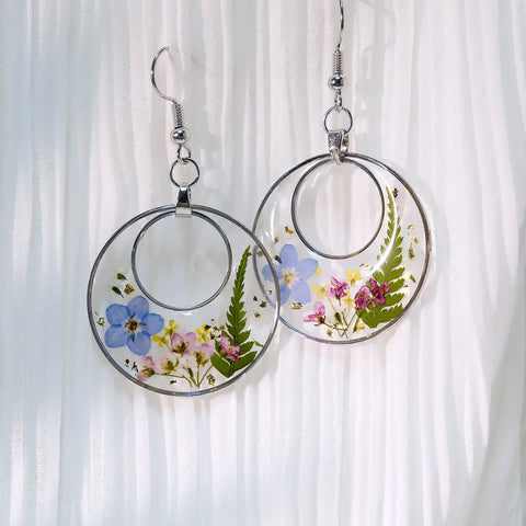 Nature’s Halo Earrings Handmade Dried Flower Resin Hoops
