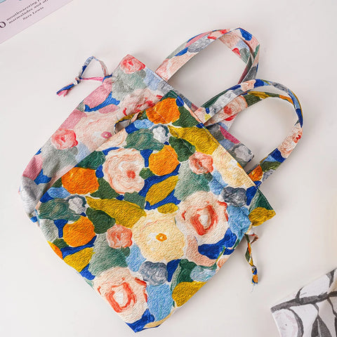 Summer Floral Makeup Pouch Eco-Friendly Cotton Drawstring Bag