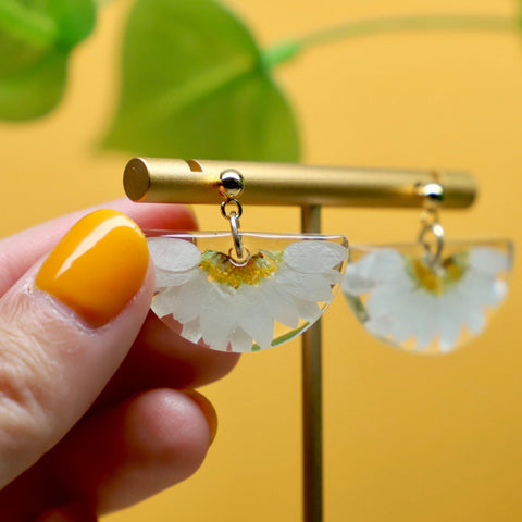 Sunlit Petals Earrings Artisan Half Daisy Resin Design