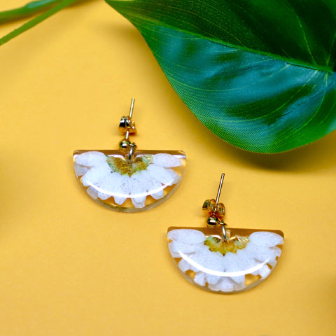 Sunlit Petals Earrings Artisan Half Daisy Resin Design