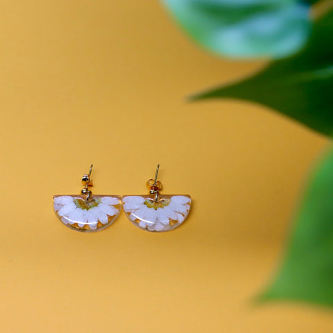 Sunlit Petals Earrings Artisan Half Daisy Resin Design