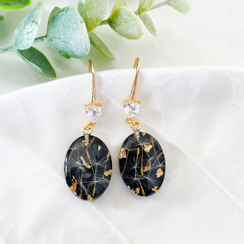 Nature’s Wish – Dried Dandelion Resin Earrings with Crystals