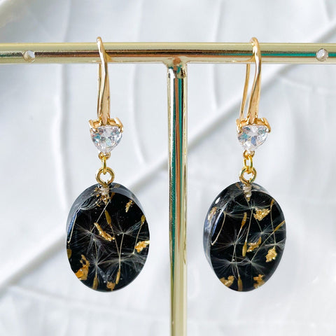 Nature’s Wish – Dried Dandelion Resin Earrings with Crystals
