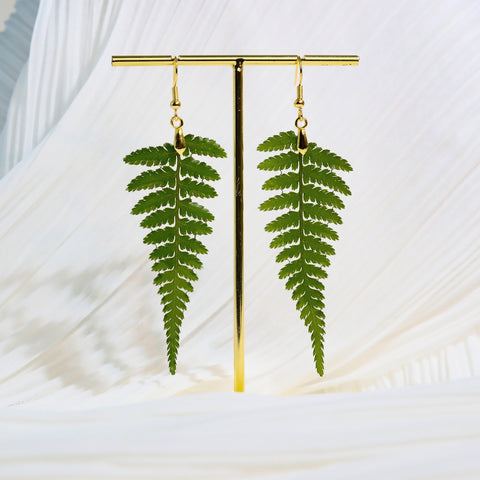 Evergreen Beauty Pressed Real Fern Leaf Resin Earrings