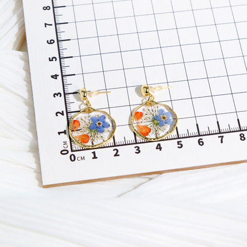 Forget Me Not Resin Earrings with Pressed Blue and Orange Florals
