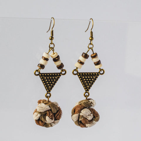 Elegant Handmade Tie-Dye Flower Earrings with Geometric Triangle Charms