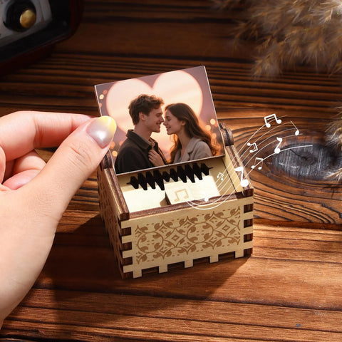 Personalized Wooden Music Box with Custom Song or Voice – Add Your Photo & Message | Perfect Anniversary Gift