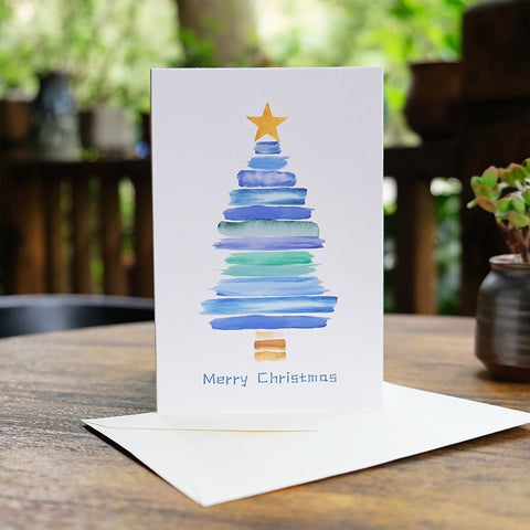 Watercolor Christmas Tree Greeting Card – Elegant Minimalist Holiday Design