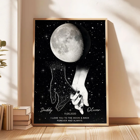 Lost Loved One Holding Hands Custom Moon Phase Galaxy Art Memorial Sympathy Canvas/Framed Poster/ Poster