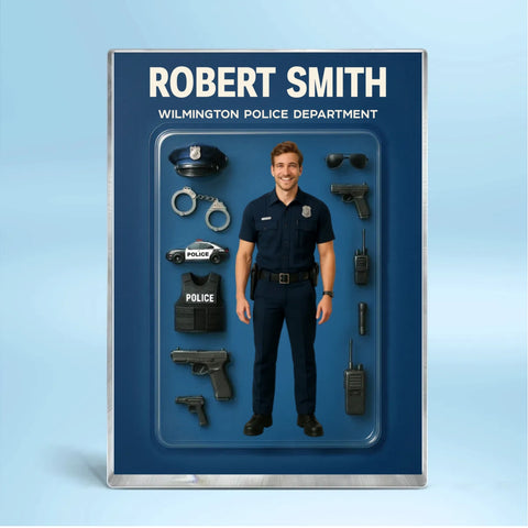 3D Effect Male Police Officer Custom Figure Rectangle Acrylic Block