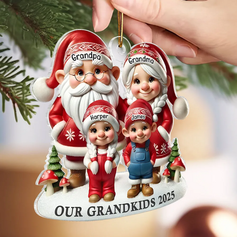 3D Effect Gnome Grandparents And Grandkids Custom Christmas 2025 Acrylic Ornament 