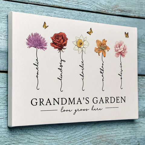 ”Love Grows Here" Custom Grandma‘s Garden Birth Month Flower Canvas/Framed Poster/Poster