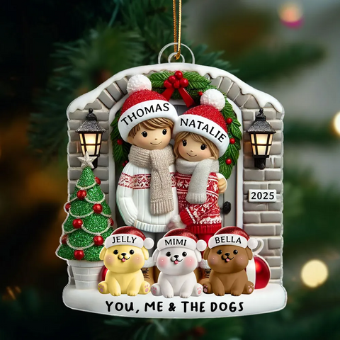 Custom Farmhouse Couple with Pets Christmas 2025 Acrylic Ornament 